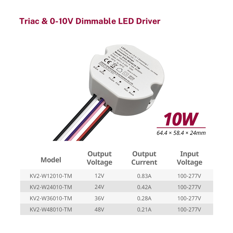 10W Triac 0-10V 可调光 LED 驱动器 CV 圆形塑料