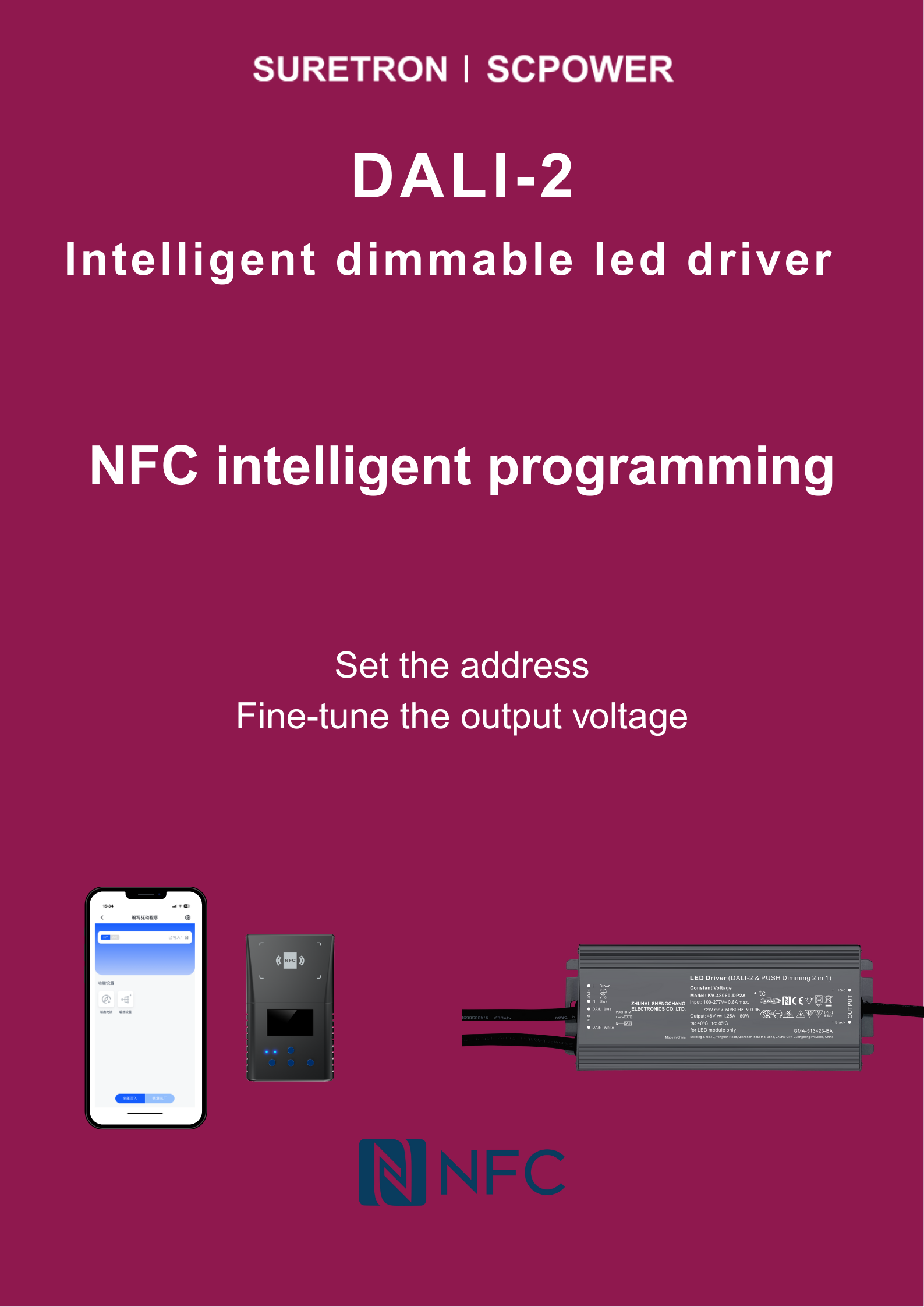 Suretron DALI-2 dimming power supply NFC intelligent programming