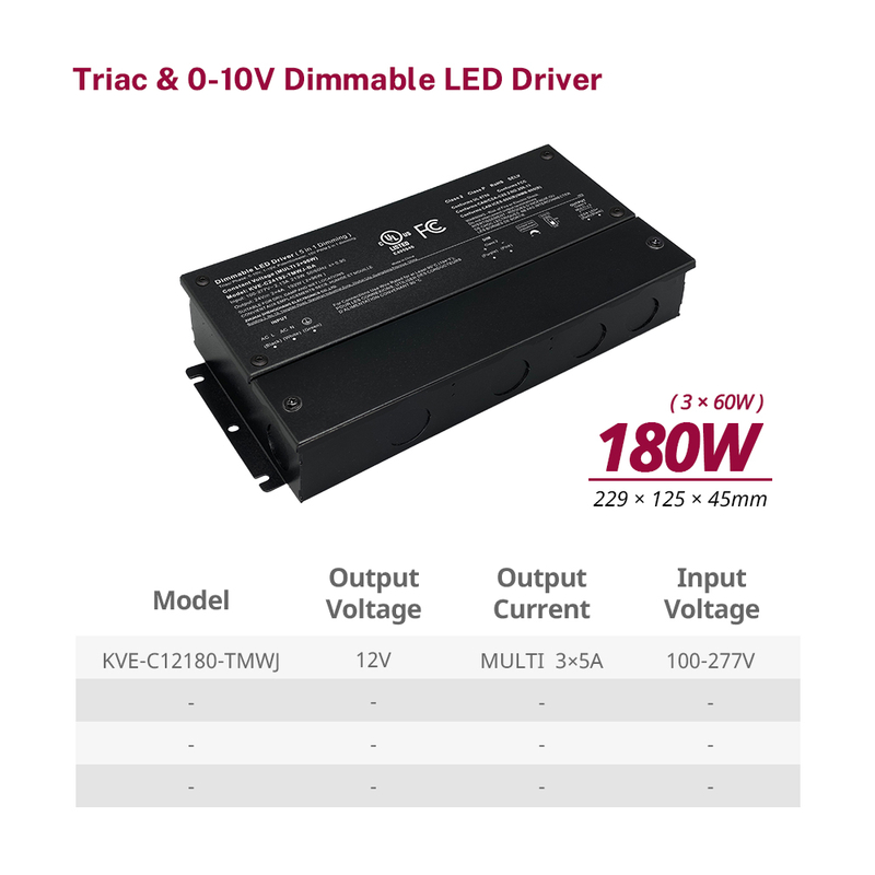 2 级 180W 192W 288W 300W Triac 0-10V 可调谐防水 LED 驱动器 CV，带接线盒