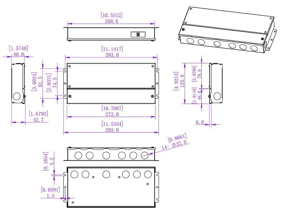 150W 200W DMX 可调光LED 驱动器尺寸