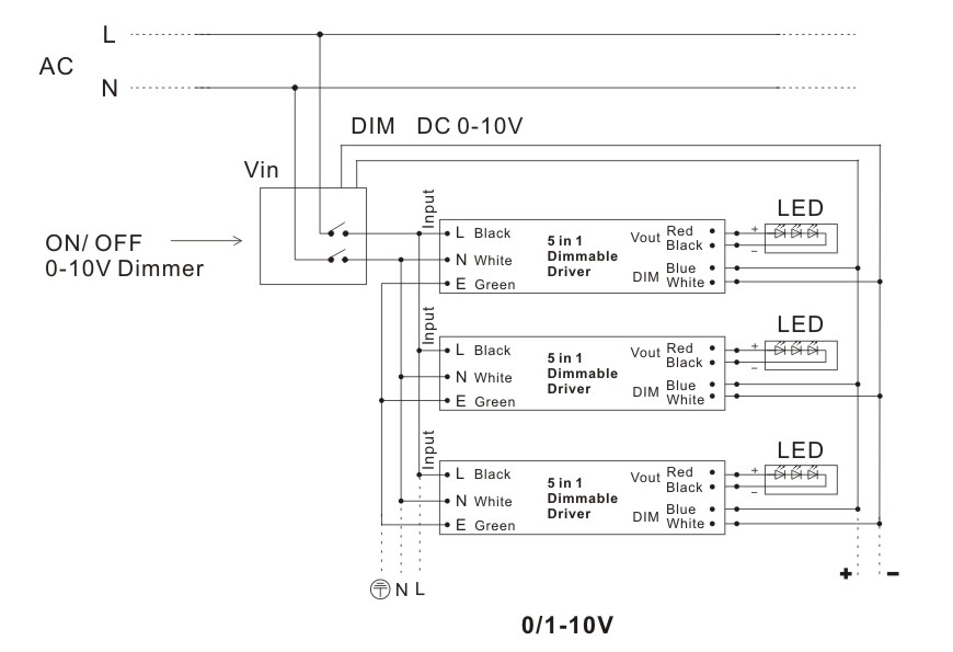 100W 0-10V LED 电源接线图