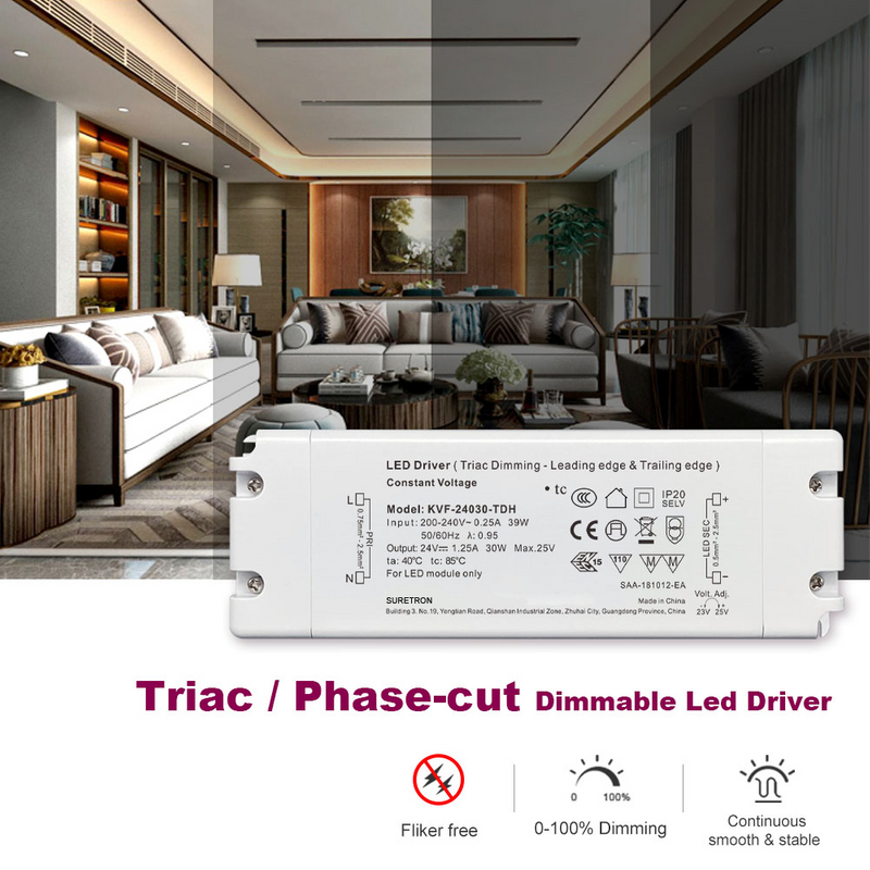 30W Triac 可调光 LED 电源 CV 100 V 交流至 12v 24v 36v 48v