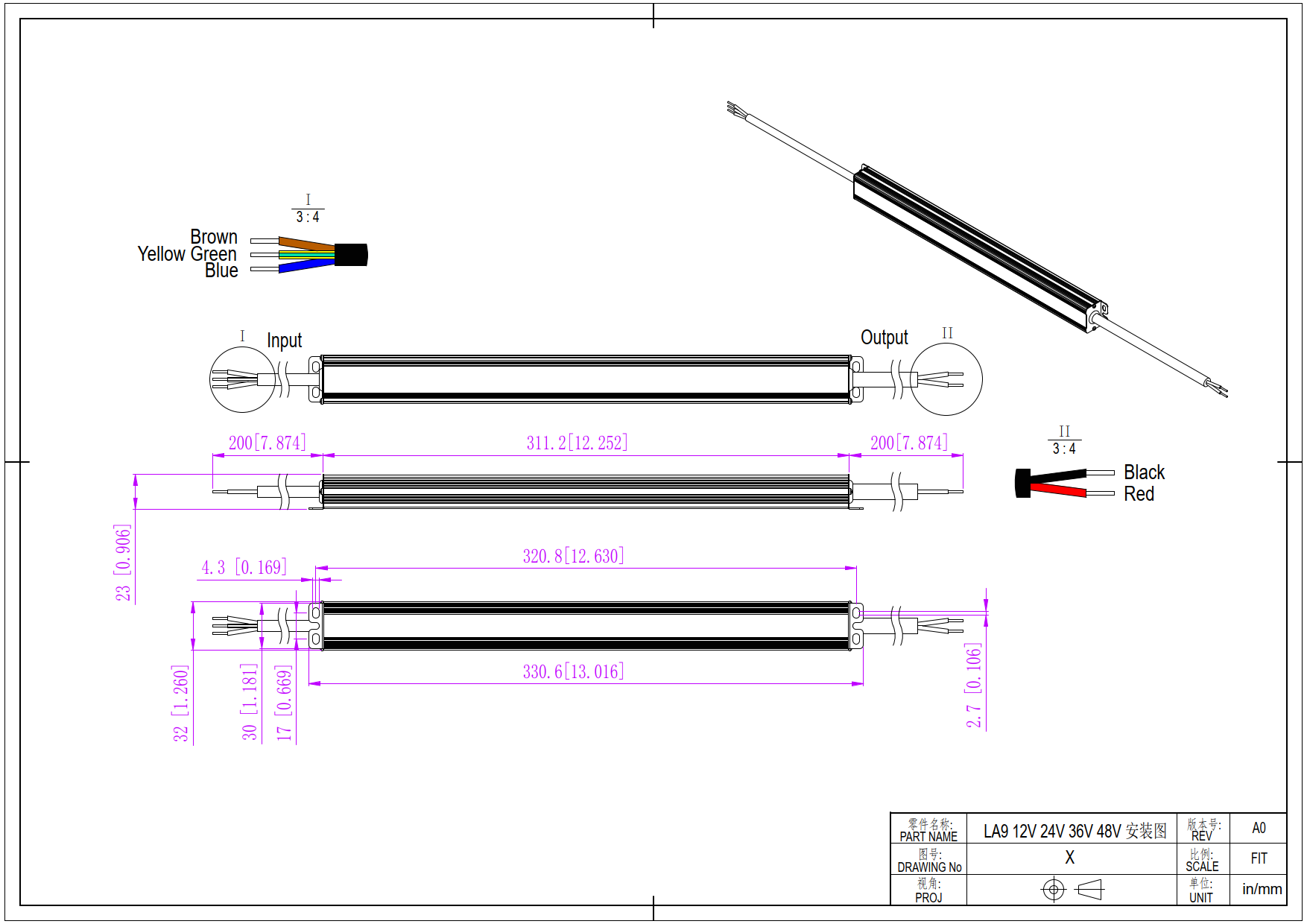 100W Triac 超薄 LED 驱动器尺寸