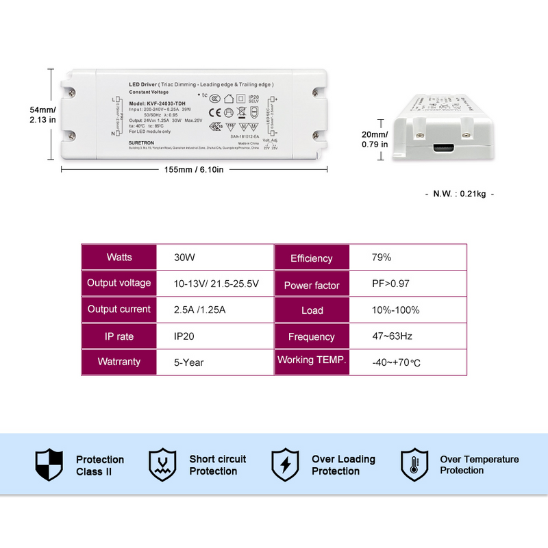 30W Triac 可调光 LED 电源 CV 100 V 交流至 12v 24v 36v 48v