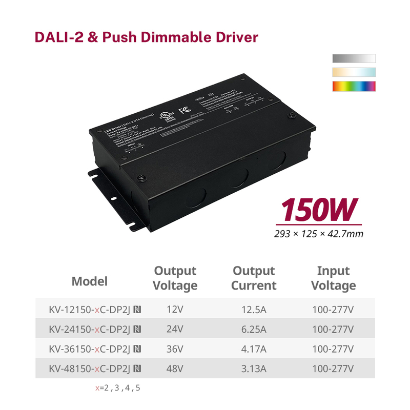 DP2 150W 200W CV RGB CW DALI-2 推式调光 LED 驱动器，带接线盒