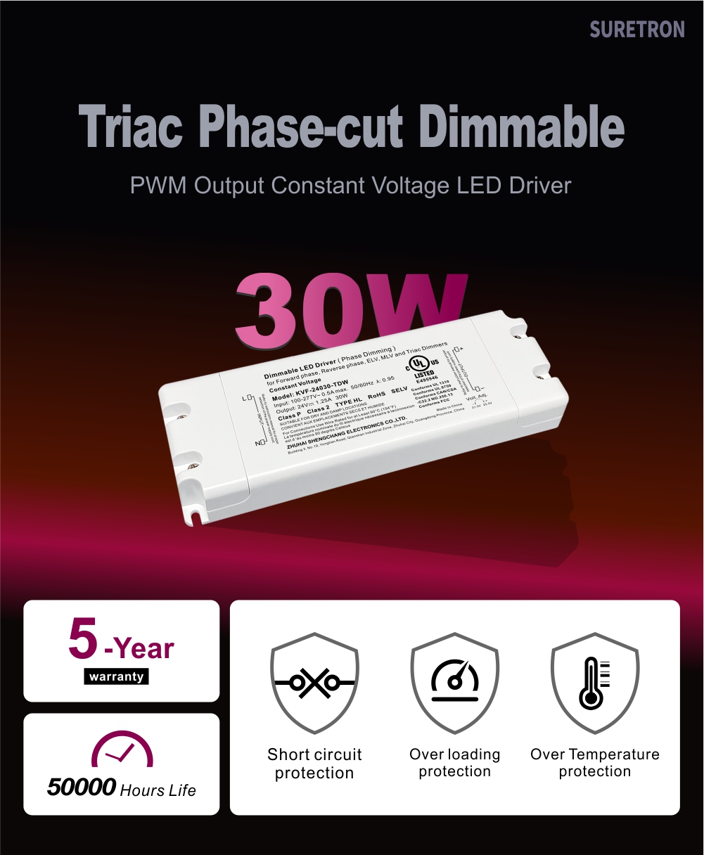 30W Triac 可调光 LED 电源 CV 100 V ac