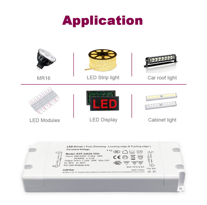 30W Triac 可调光 LED 电源 CV 100 V 交流至 12v 24v 36v 48v