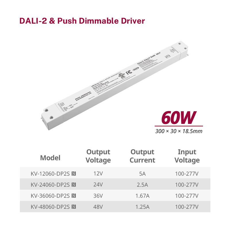 DP2 60W CV DALI 2 Push 可调光 LED 驱动器线性塑料