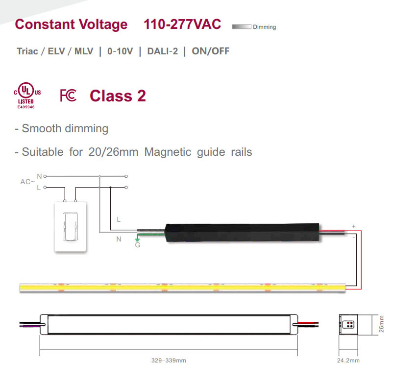 96W 100W 150W 200W 轨道照明导轨 Triac 0-10V LED 灯驱动器，适用于 LED 灯条 48v