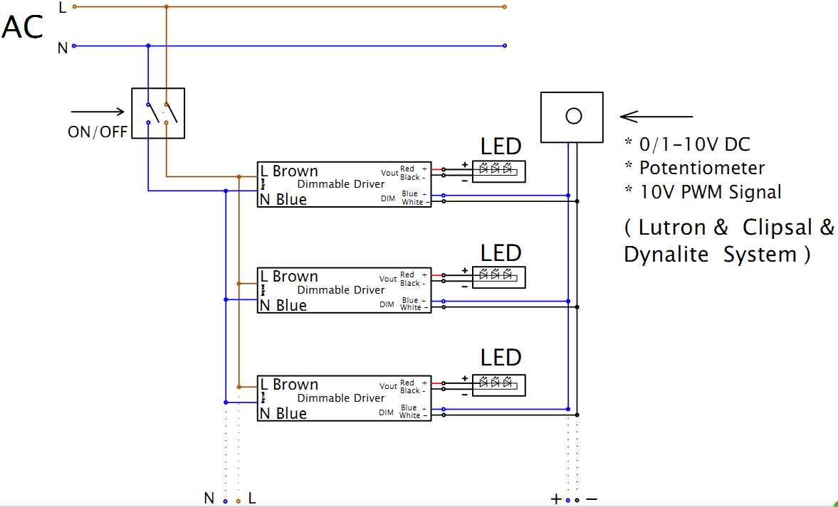 30W 0-10V LED电源接线图