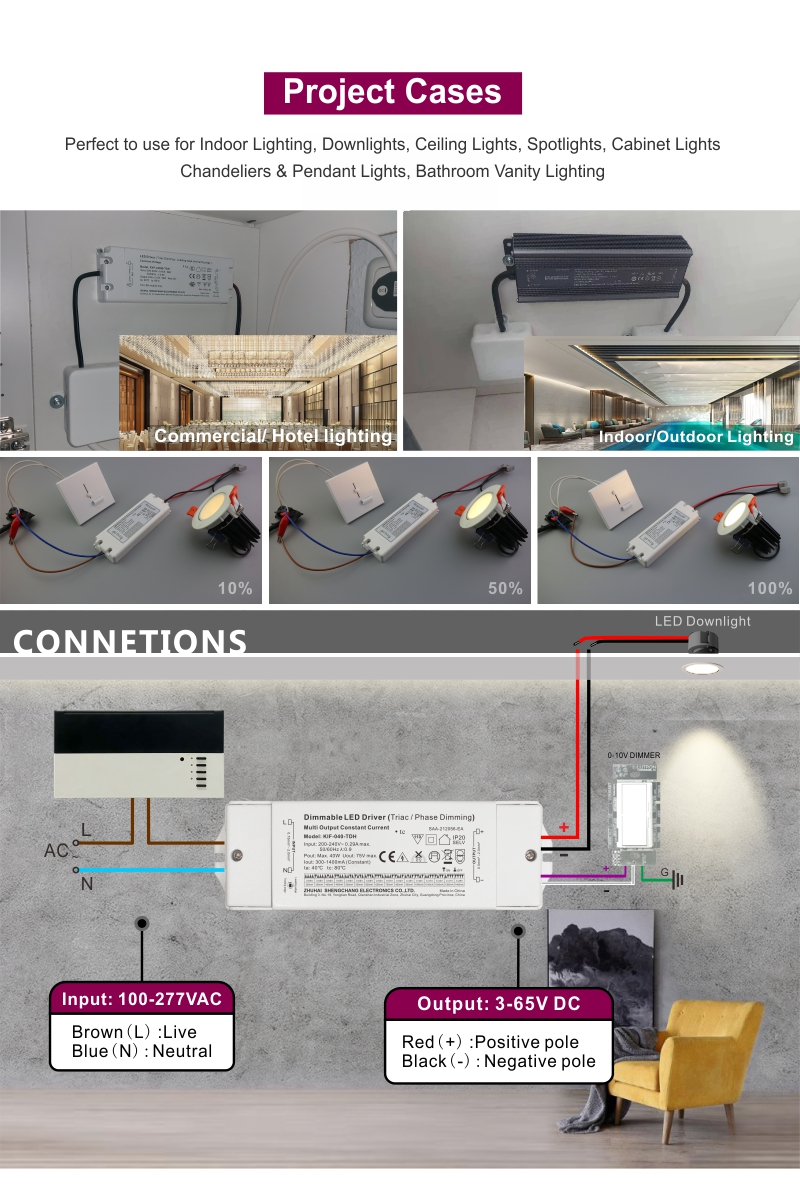 10W 20W 40W 60W 三端双向可控硅开关元件 0-10V 可调光 LED 驱动器 CC 100-277v (4)