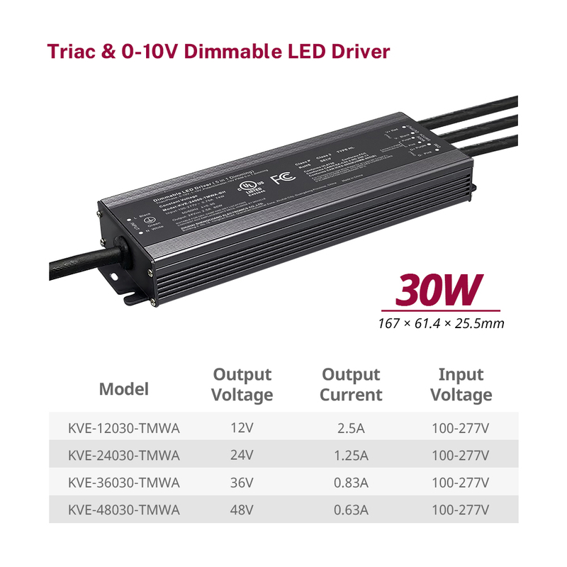 30W 三端双向可控硅开关元件 0-10V 可调谐防水 LED 驱动器 CV 12 24 36 48 伏