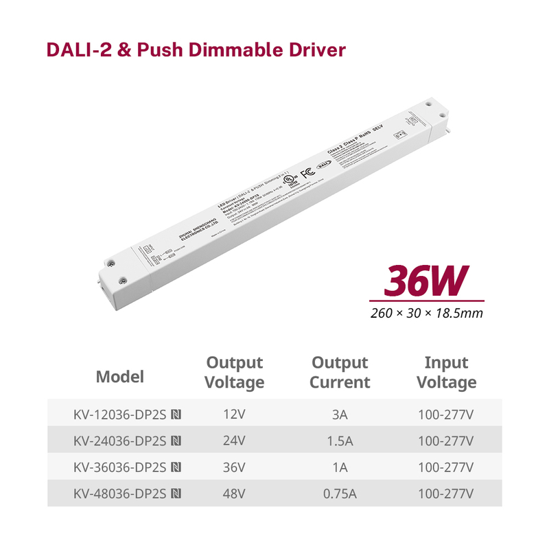 DP2 30W 36W CV DALI 2 推调光 LED 驱动器线性塑料