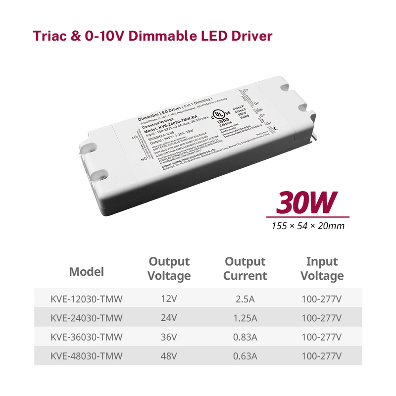 30W Triac 0-10V 可调光 LED 驱动器 CV LED 灯