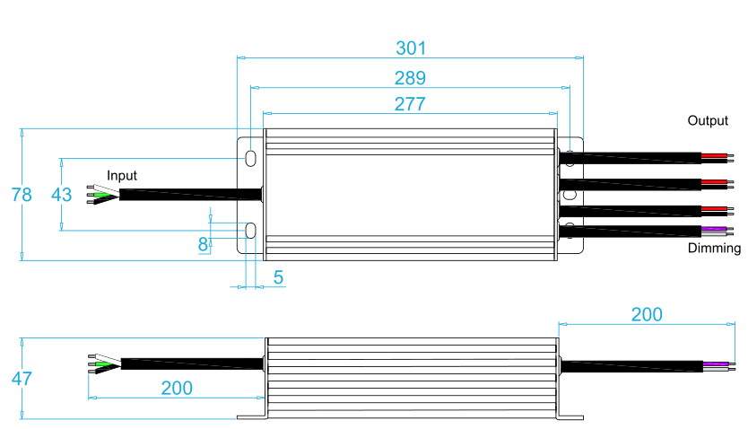 2级300W 0-10V 可调光LED电源尺寸