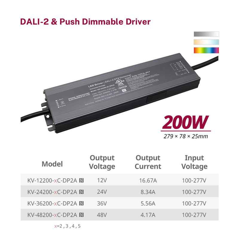 DP2 150W 200W CV RGB CW DALI-2 Push 可调光 LED 驱动器 1 2 3 4 5 通道